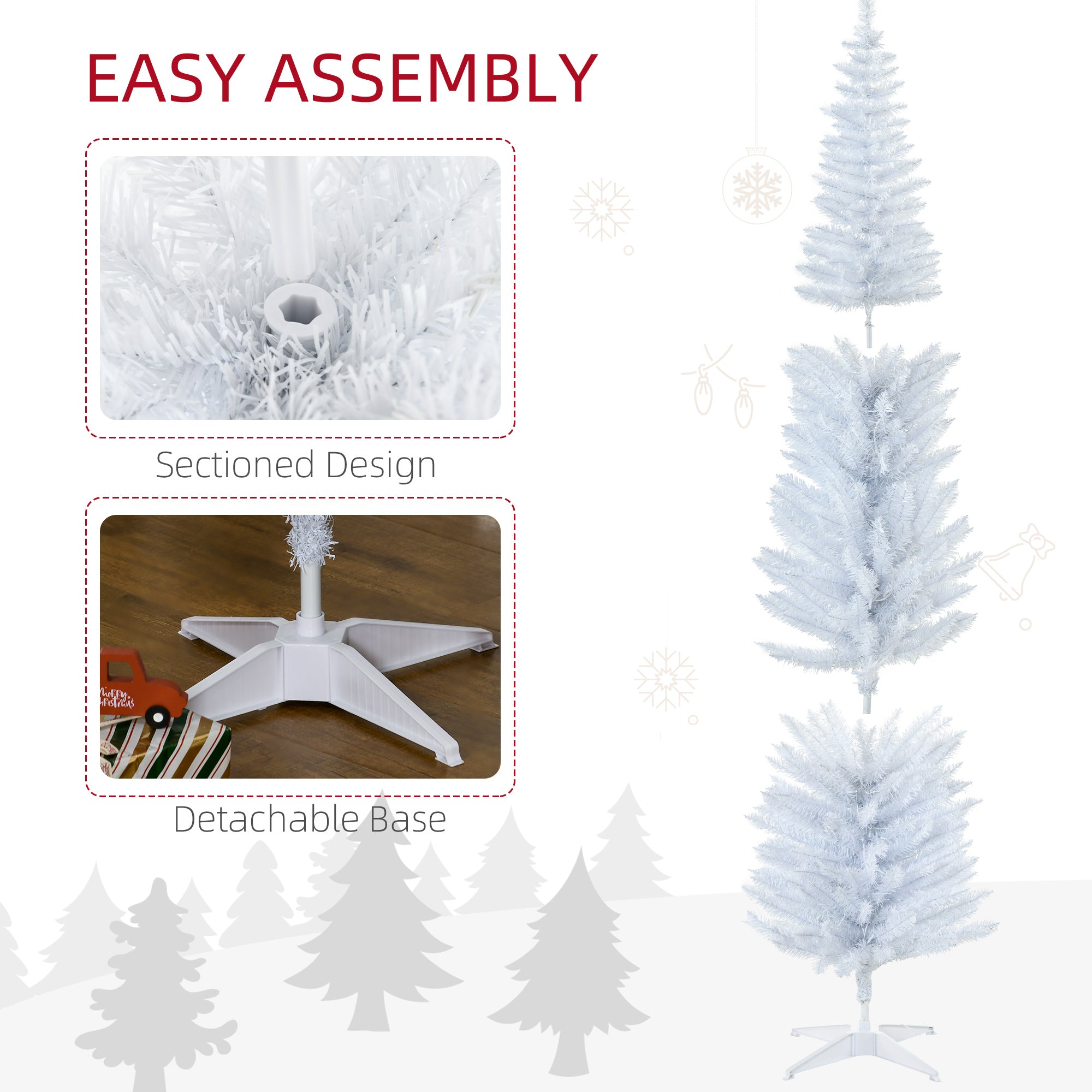 7' Pre Lit Artificial Pencil Christmas Trees, Xmas Tree with Realistic Branches and Warm White LED Lights, White Pencil Christmas Trees at Gallery Canada
