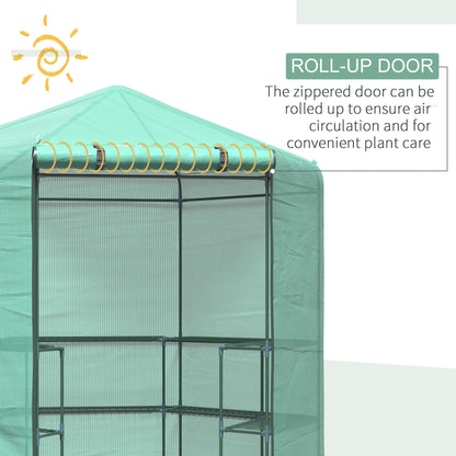 Hexagonal Walk-in Greenhouse with 3-Tier Shelves, Roll-up Door, Green Walk In Greenhouses   at Gallery Canada