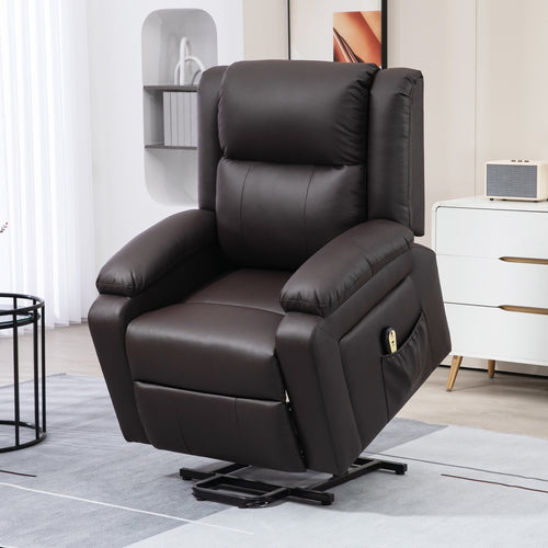 Lift Chair for Seniors, PU Leather Upholstered Electric Recliner Chair with Remote, Side Pockets, Quick Assembly, Brown