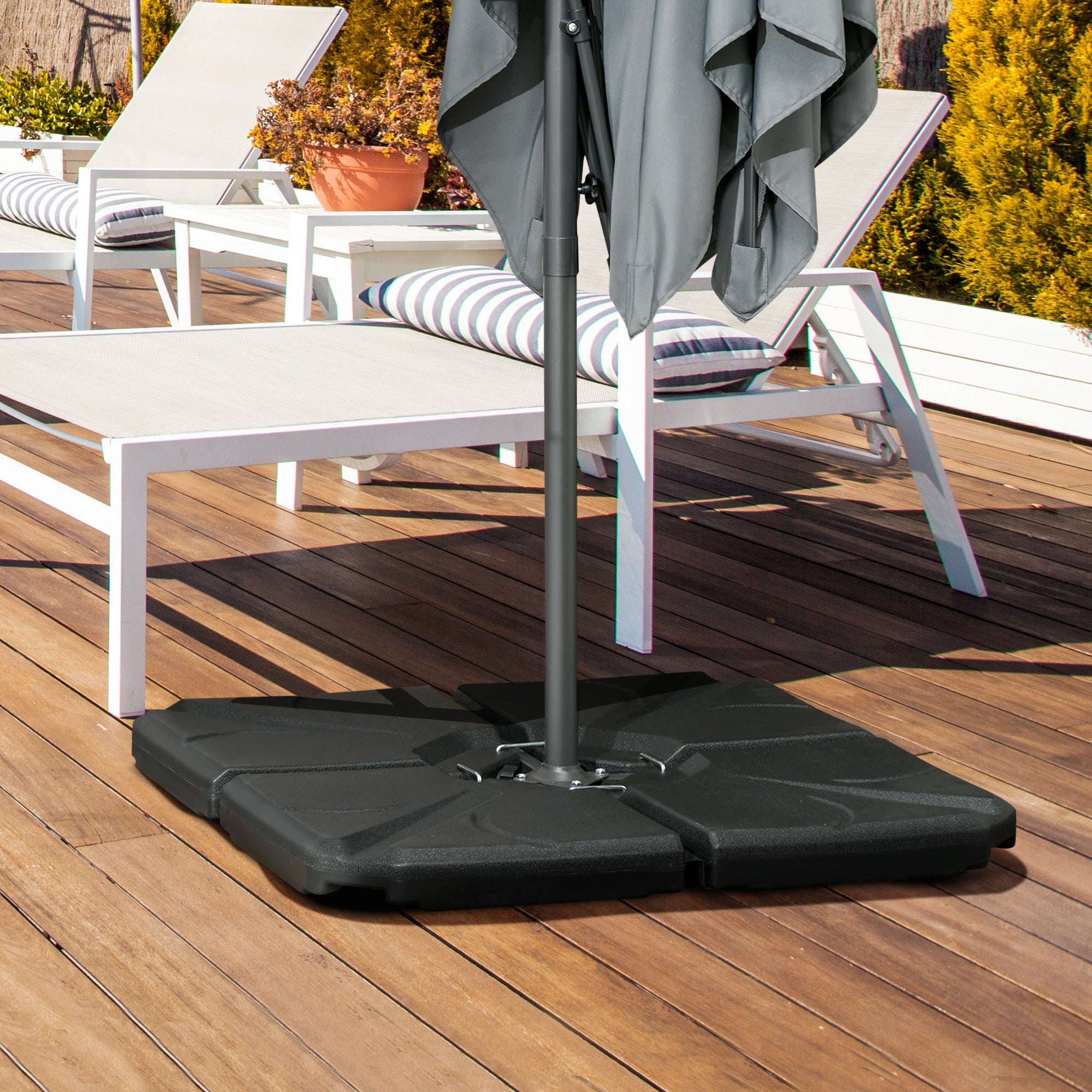 4 Piece Umbrella Base Stand Cantilever Offset Patio Umbrella Weight Plates w/ U Locking, 123 lb Capacity Water or 158 lb Capacity Sand, Black Umbrella Bases at Gallery Canada