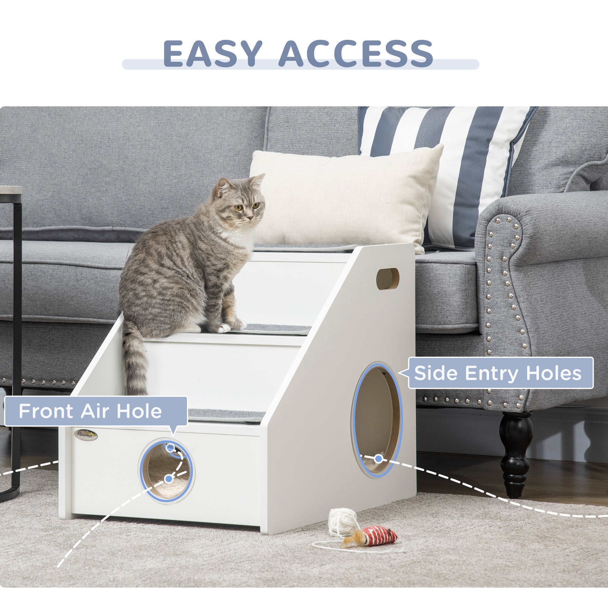 Portable Pet Stairs with Handles, Non-Slip Carpet, Side Holes, White Dog Stairs   at Gallery Canada