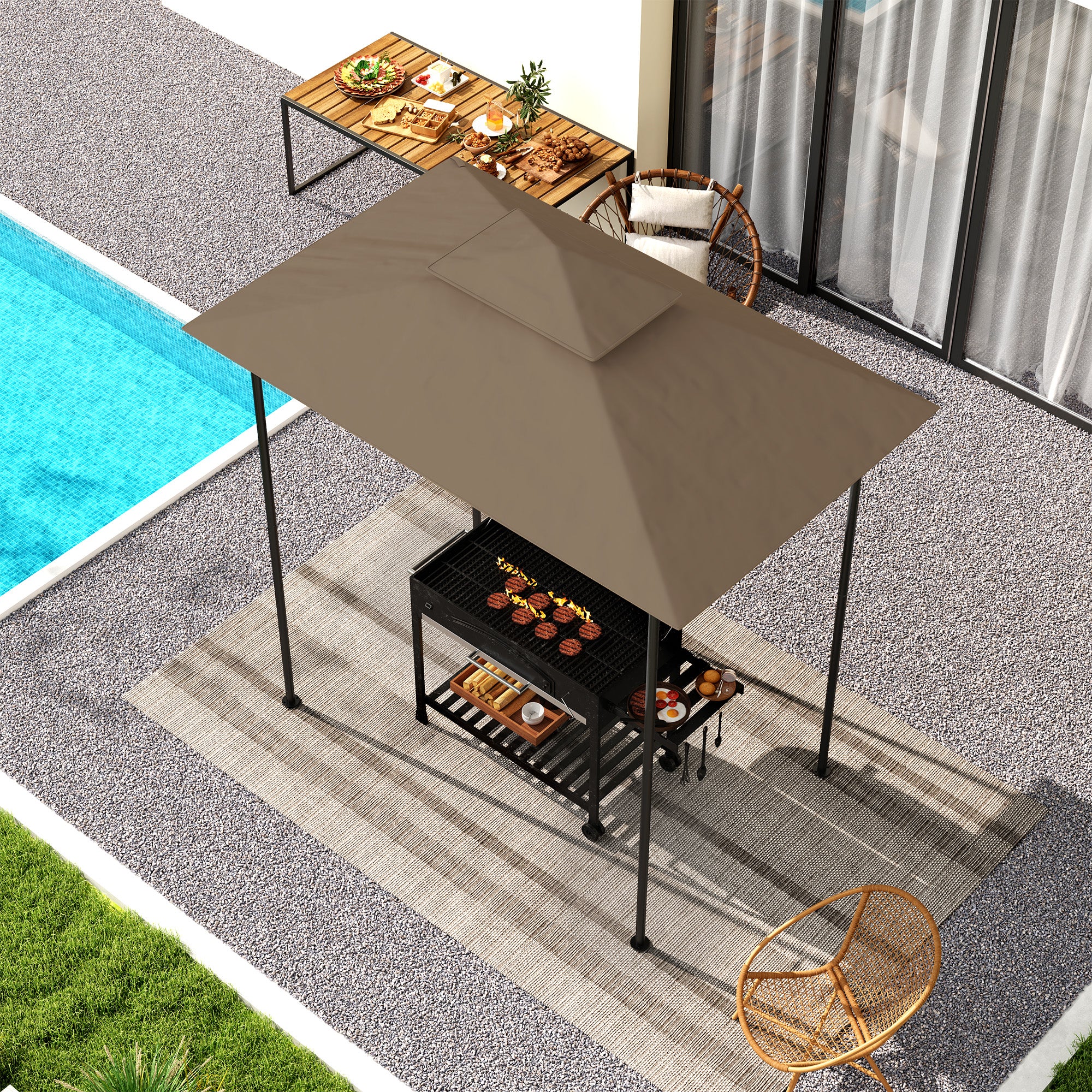 BBQ Gazebo Canopy Replacement Roof, 5' x 8' Grill Gazebo Roof with UPF50+ Double Tiered Top Cover, Khaki Gazebo Canopy Replacement at Gallery Canada