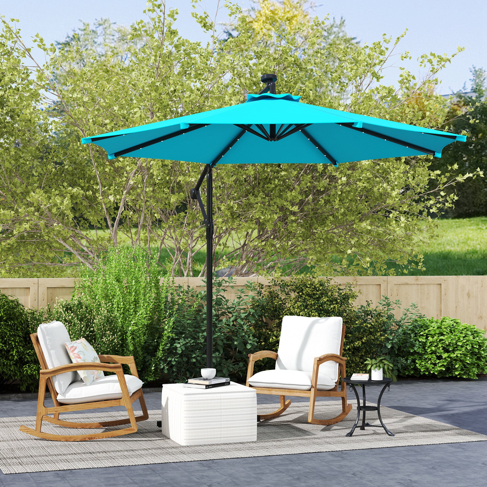 10ft Outdoor Cantilever Umbrella Banana Umbrella with Solar Lights and Adjustable Angle for Patio Backyard Turquoise Offset Cantilever Umbrellas at Gallery Canada