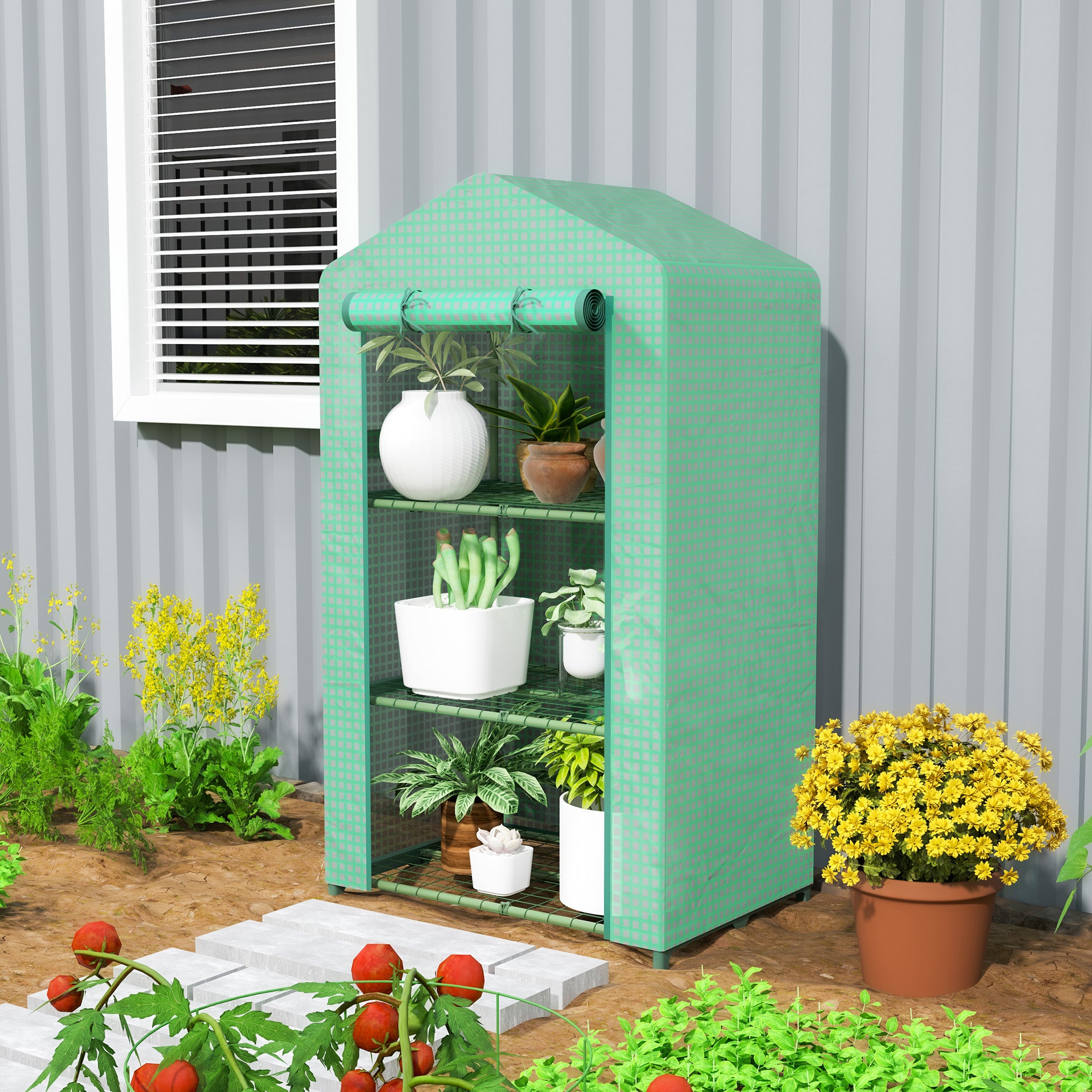 3 Tier Mini Greenhouse, Portable Flower Stand with Shelf Clips, Indoor Greenhouse with Steel Frame, Green Greenhouses at Gallery Canada