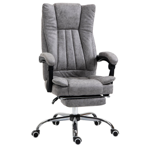 Microfiber Computer Chair, Executive Office Chair with Reclining Backrest Retractable Footrest Adjustable Height Grey