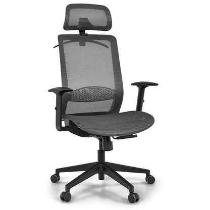 Height Adjustable Ergonomic High Back Mesh Office Chair with Hanger, Gray - Gallery Canada