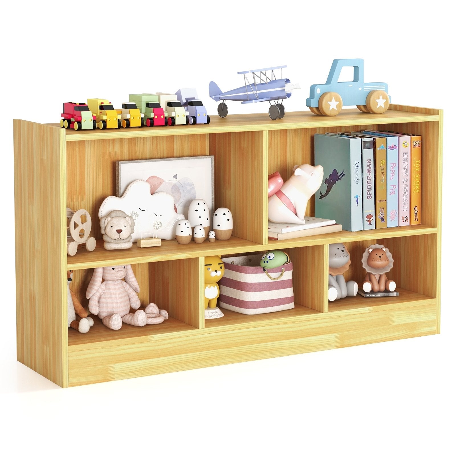 Kids 2-Shelf Bookcase 5-Cube Wood Toy Storage Cabinet Organizer, Beige Kids Storage   at Gallery Canada