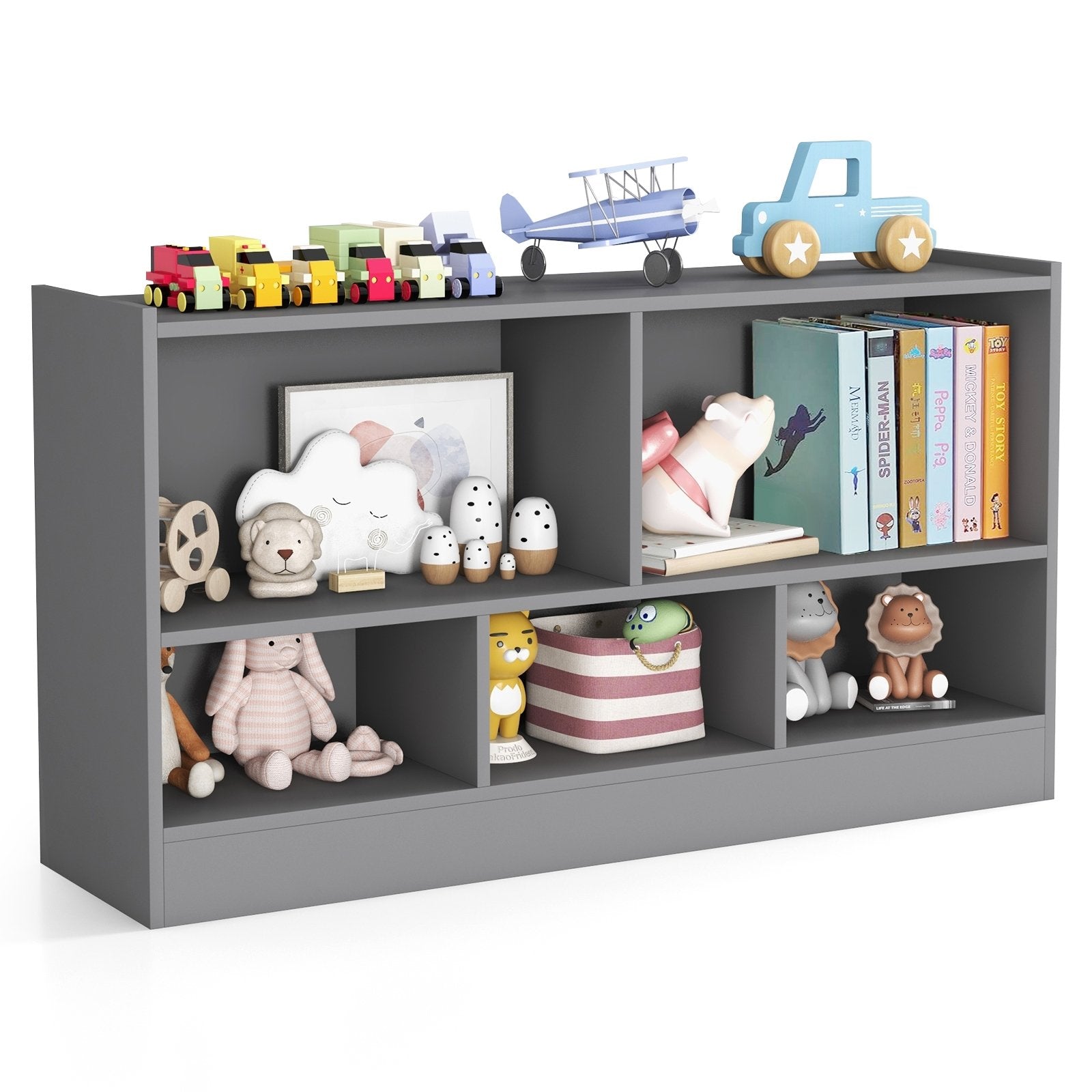 Kids 2-Shelf Bookcase 5-Cube Wood Toy Storage Cabinet Organizer, Gray Kids Storage   at Gallery Canada