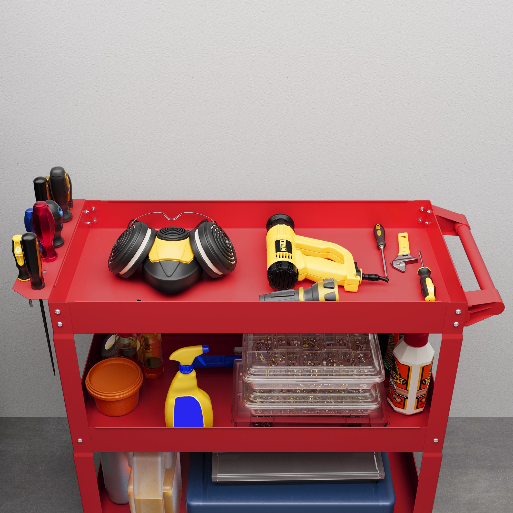 3 Tier Rolling Tool Cart with Wheels, 330 LBS Capacity Heavy Duty Utility Cart, Mobile Service Cart for Garage, Red Tool Organizers at Gallery Canada