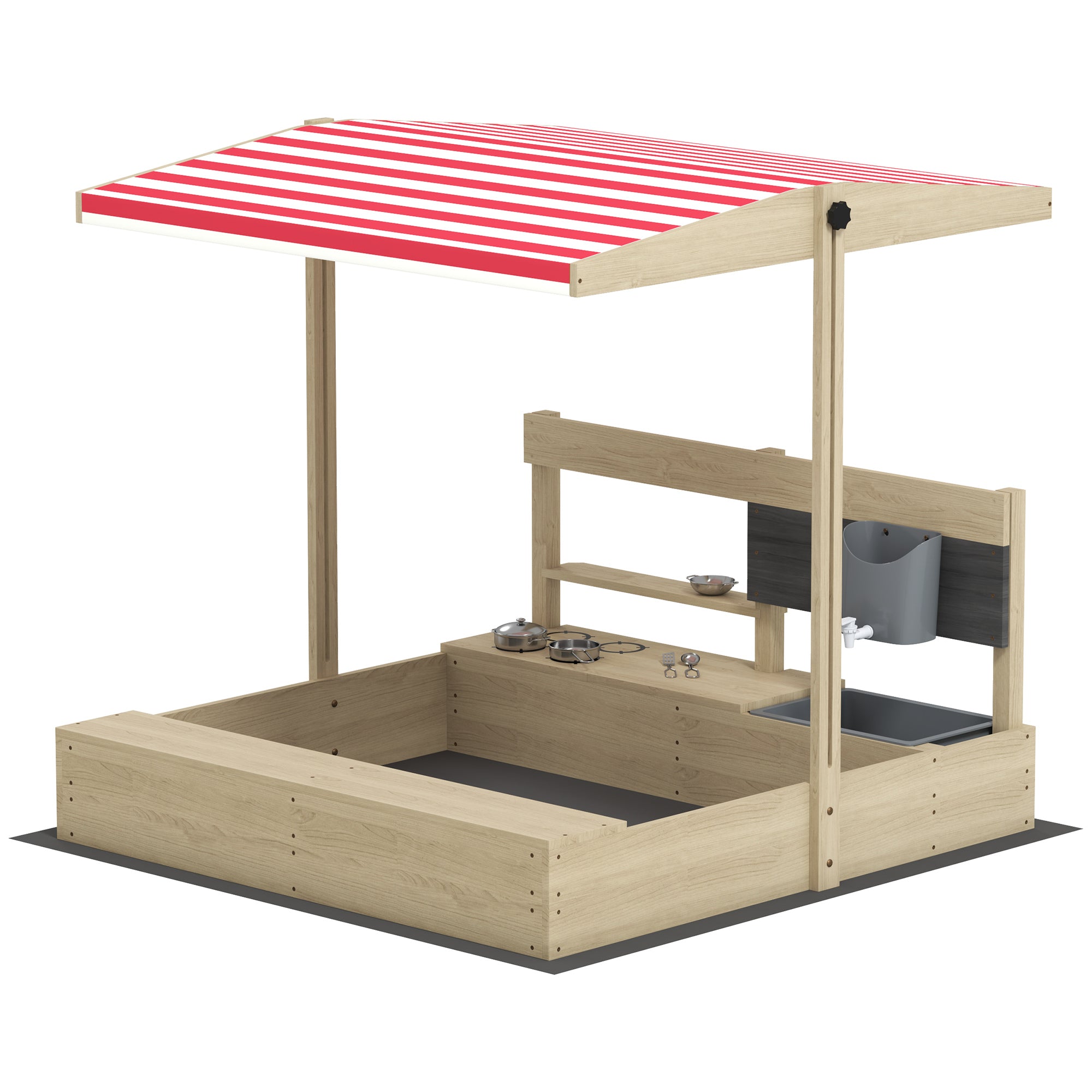 Kids Sandbox with Cover Kitchen Playset Toys, Wooden Sand Box with Seat, Storage, for 3-7 Years Old, Natural Wood Sandboxes & Accessories Natural at Gallery Canada