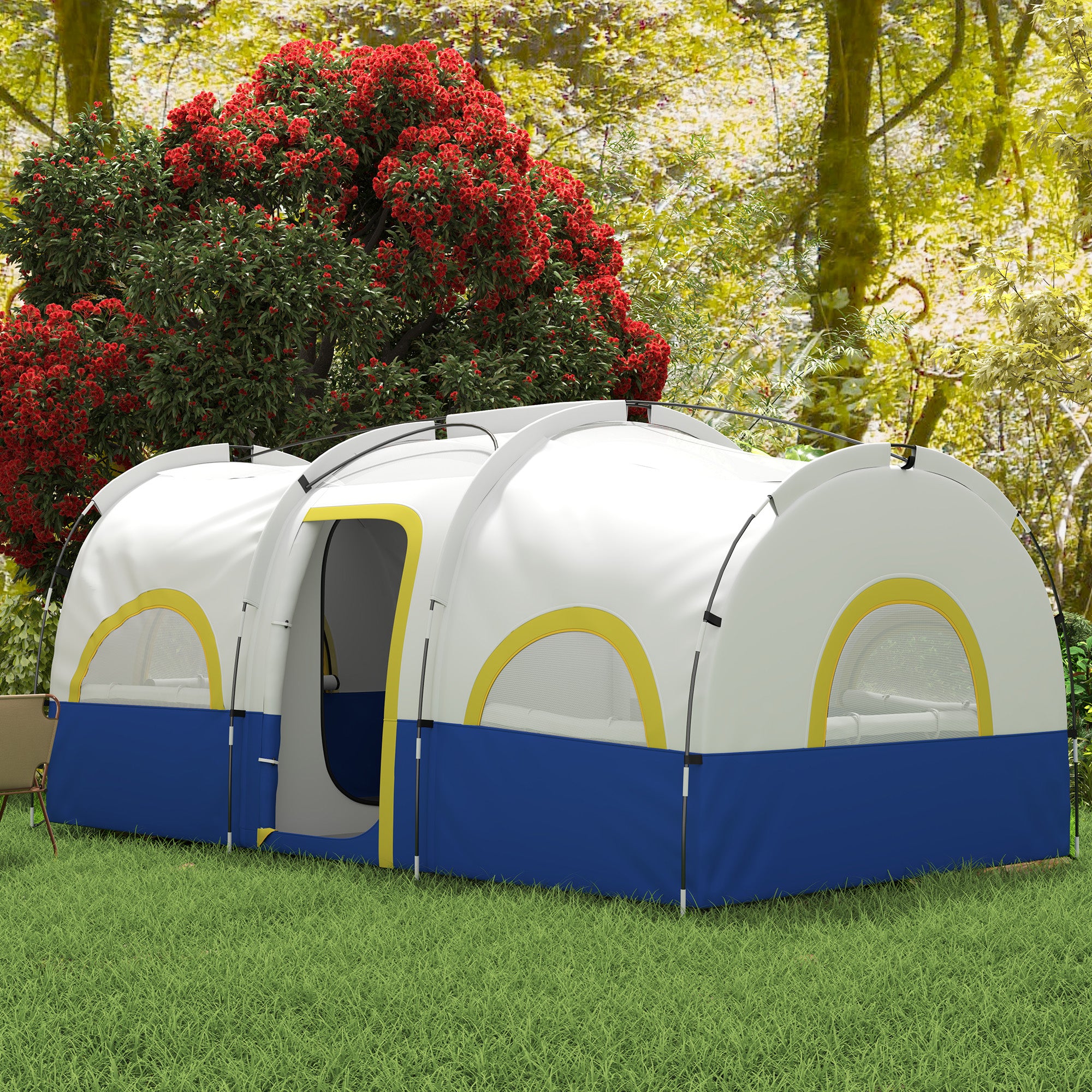 4-6 Person Camping Tent, 3 Room Cabin Tent, 3000mm Waterproof and UPF30+ with Sewn in Groundsheet and Carry Bag, Blue Camping Tents at Gallery Canada