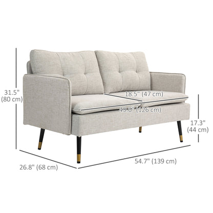 Modern 55" Loveseat, Fabric Love Seat Sofa with Button Tufted Back, Steel Legs for Bedroom, Living Room, Cream White 2-Seater Sofas   at Gallery Canada