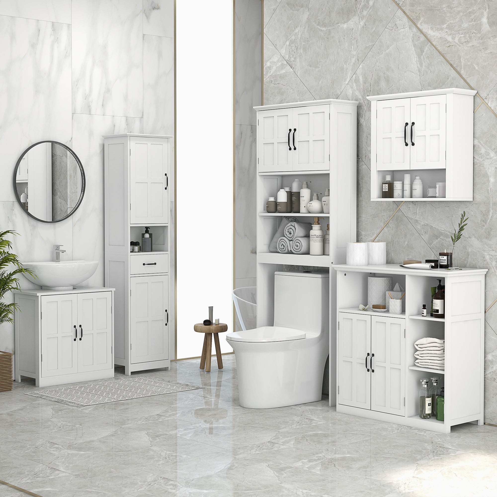 Wall Mount Bathroom Cabinet, Storage Organizer Kitchen Cupboard with 2 Doors and Adjustable Shelf White Wall Mounted Cabinets at Gallery Canada
