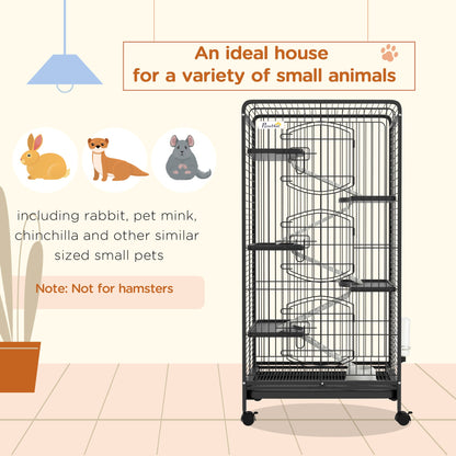 Rolling Small Animal Cage 51.6" Pet Rabbit Ferret Playpen, Animal Supply Kit Metal Black for Bunny, Pet Mink, Chinchilla Houses & Habitats   at Gallery Canada