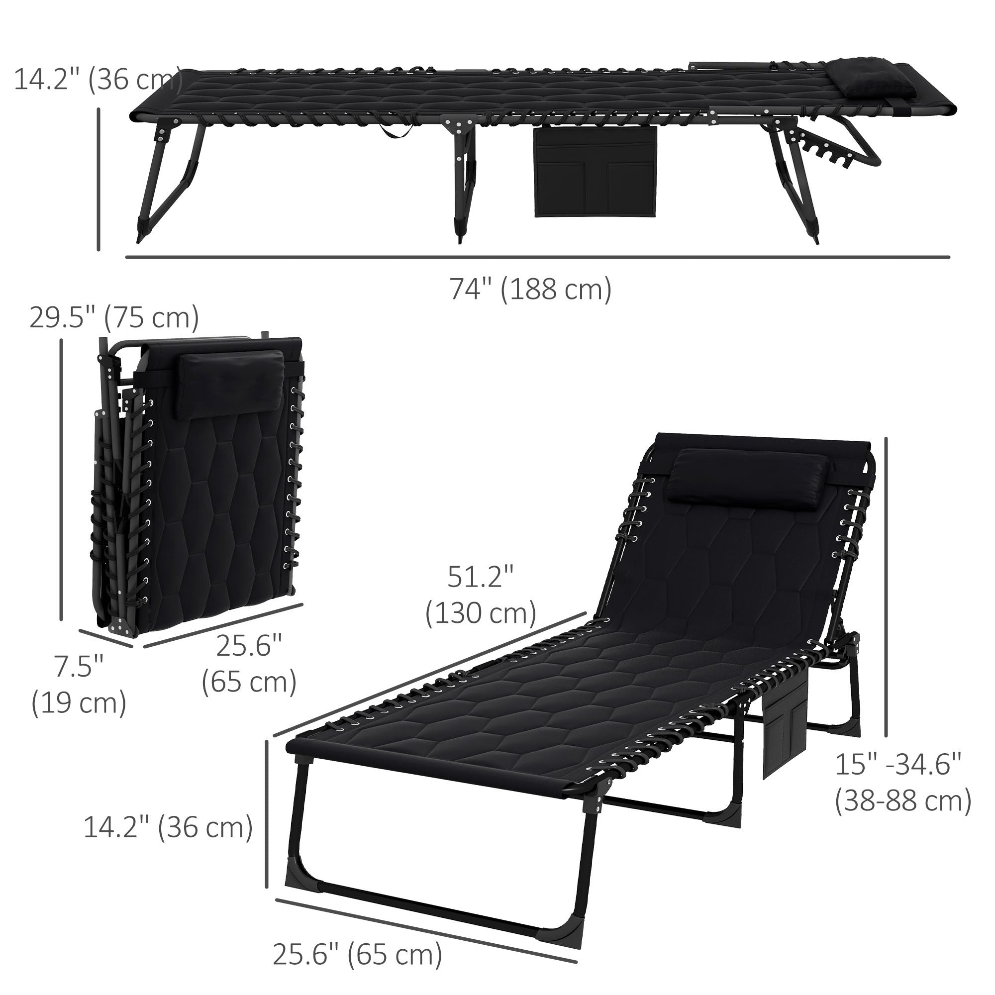 Folding Chaise Lounge with Reclining Back, 25.6