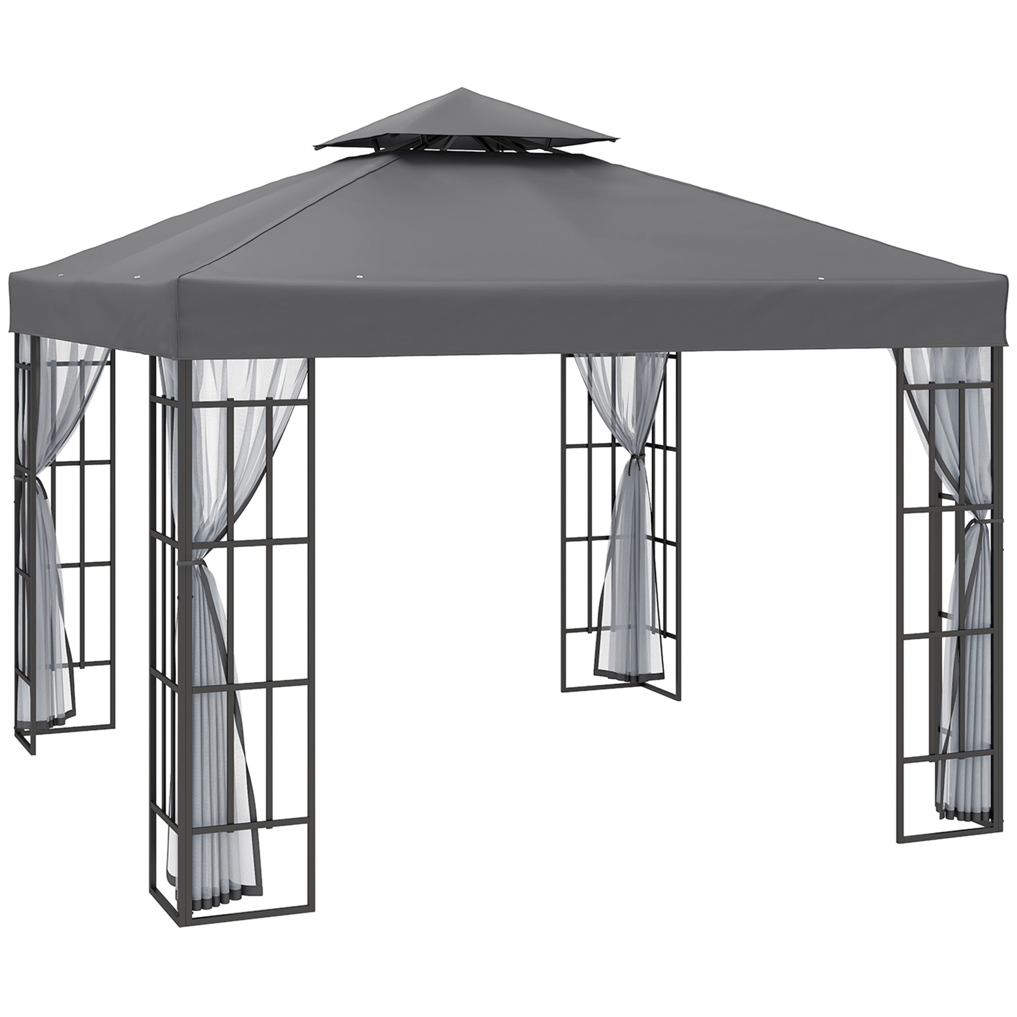 10'x10' Garden Gazebo Patio Canopy Portable Party Event Backyard w/ Mosquito Netting Grey Gazebos at Gallery Canada