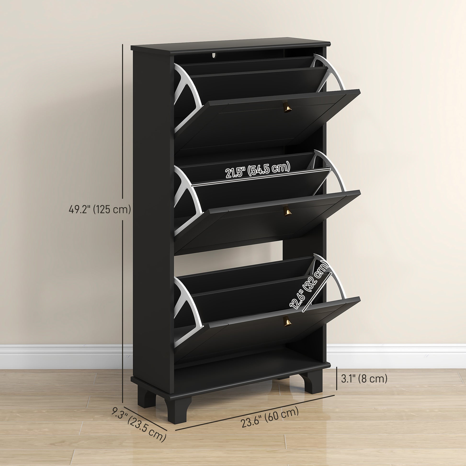 Narrow Shoe Storage with 3 Flip Drawers and Adjustable Shelves, Shoe Cabinet Organizer for 12 Pairs of Shoes, Black Shoe Storage Cabinets & Racks   at Gallery Canada