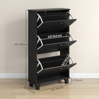 Narrow Shoe Storage with 3 Flip Drawers and Adjustable Shelves, Shoe Cabinet Organizer for 12 Pairs of Shoes, Black Shoe Storage Cabinets & Racks   at Gallery Canada