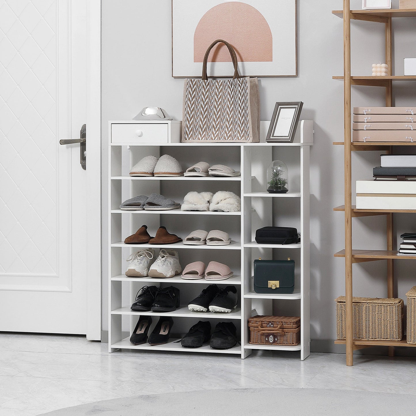 Shoe Rack Storage Shoe Organizer with Drawer, Boot Rack, for Entryway Closet Hallway, 35.4"x11"x41.7", White Shoe Storage Cabinets & Racks   at Gallery Canada