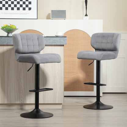 Swivel Velvet-feel Fabric Barstools Set of 2 Adjustable Bar Stools with Footrest for Counter Dining Room Grey Bar Stools Grey  at Gallery Canada