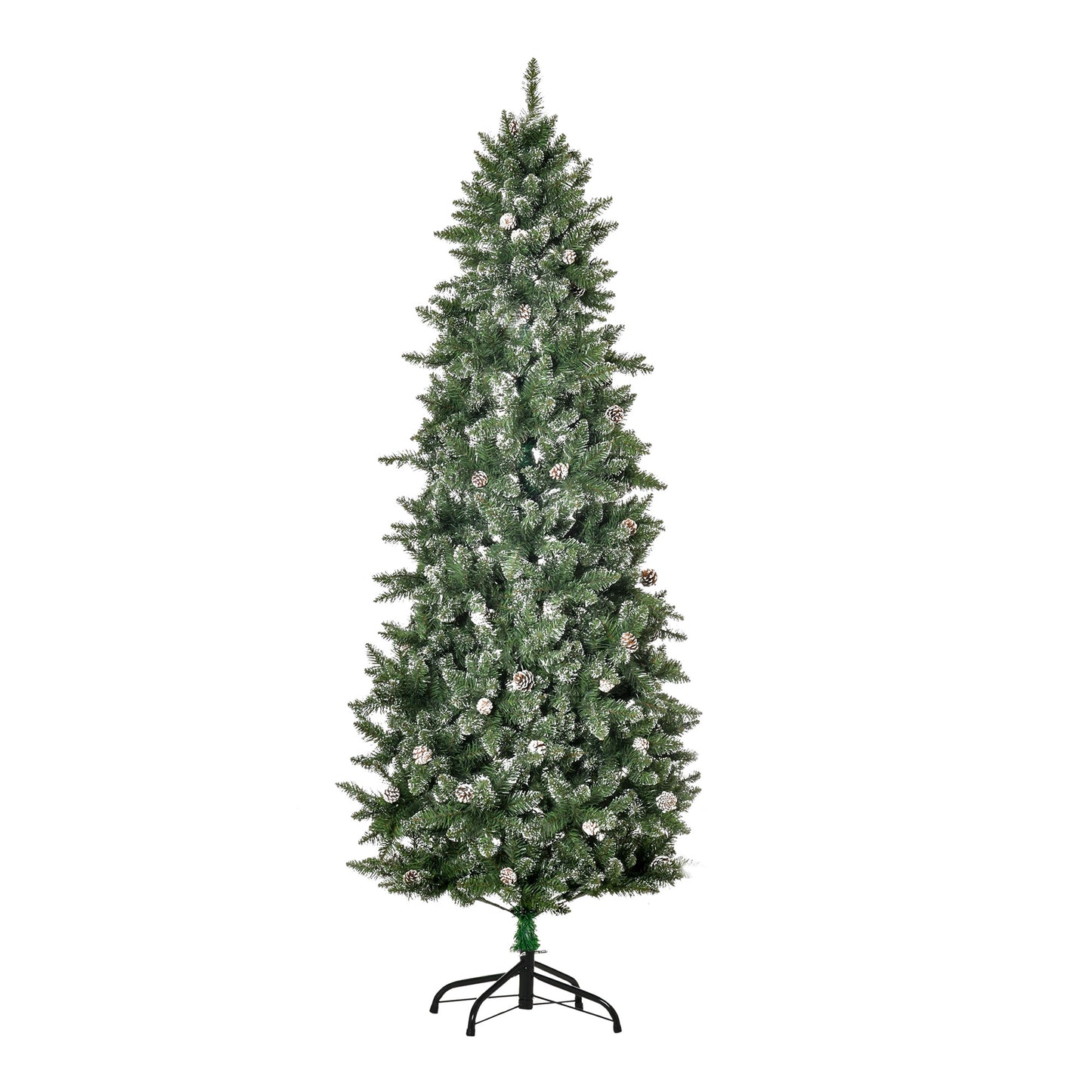 7.5ft Artificial Christmas Tree, Flocked Christmas Tree with Pine Cones, 1119 Branch Tips and Metal Base, Green Flocked Christmas Trees   at Gallery Canada