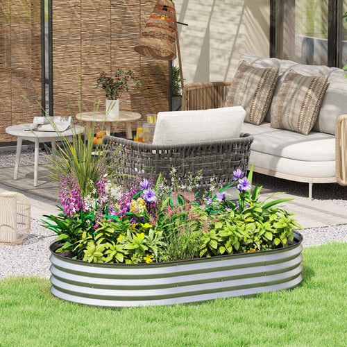5' x 3' x 1' Large Outdoor Planter Box, Galvanized Raised Garden Bed with Metal Plant Stake, Silver