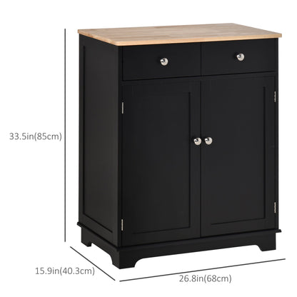 Kitchen Storage Cabinet, Sideboard Buffet Cabinet with Solid Wood Top, Adjustable Shelf, 2 Drawers and 2 Doors, Black Kitchen Pantry Cabinets   at Gallery Canada