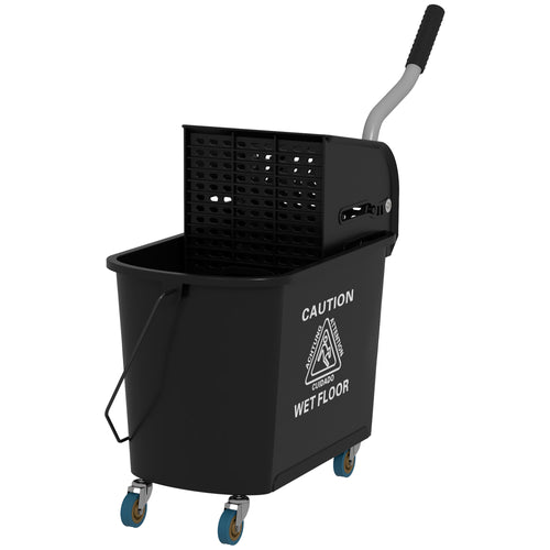 Mop Bucket with Wringer, Mop Bucket on Wheels for Floor Cleaning, 5 Gallon, Separate Dirty and Clean Water, Black