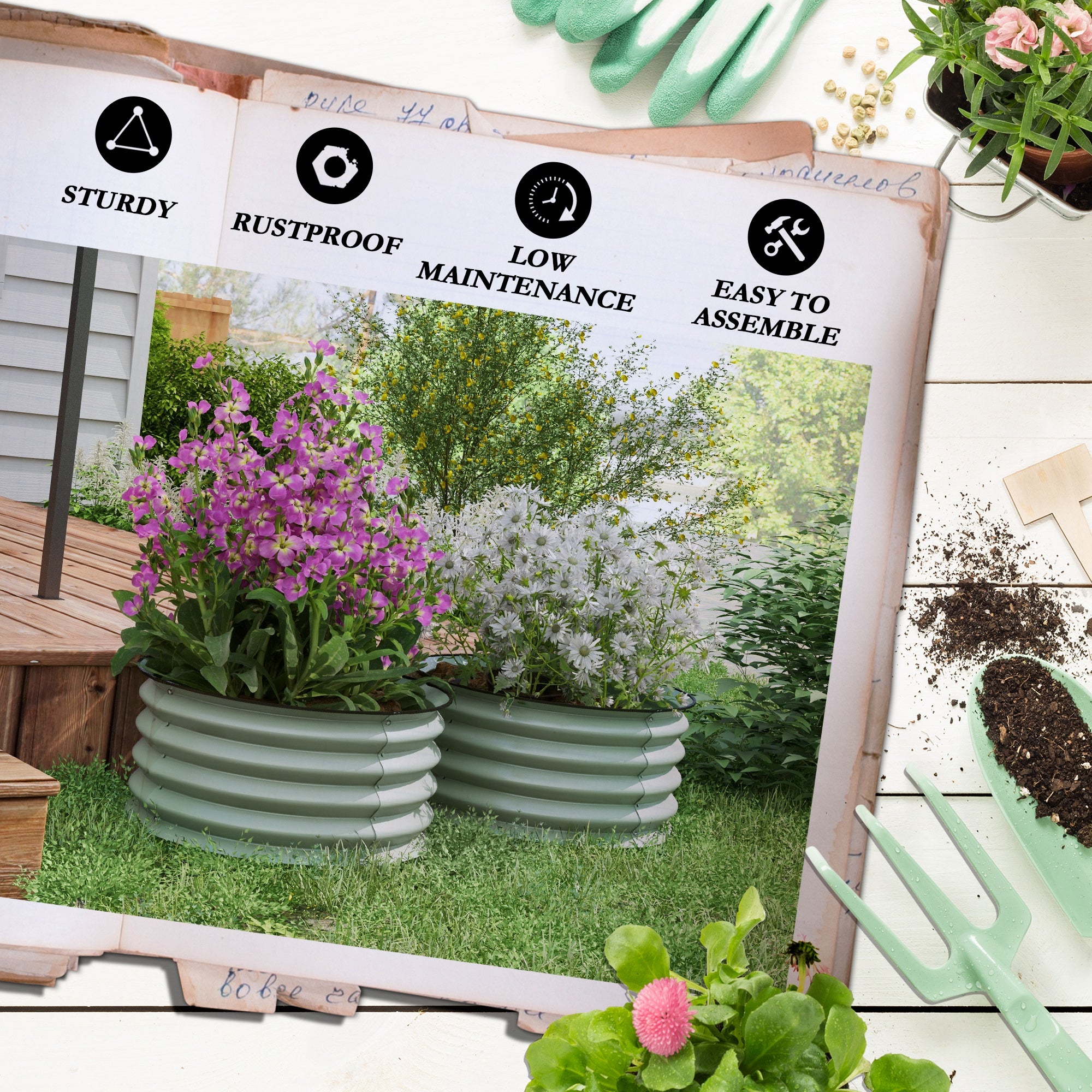 Set of 2 Raised Garden Bed, Metal Planter Box with Safety Edging, Easy-to-assemble Stock Tank, Green Raised Garden Beds at Gallery Canada