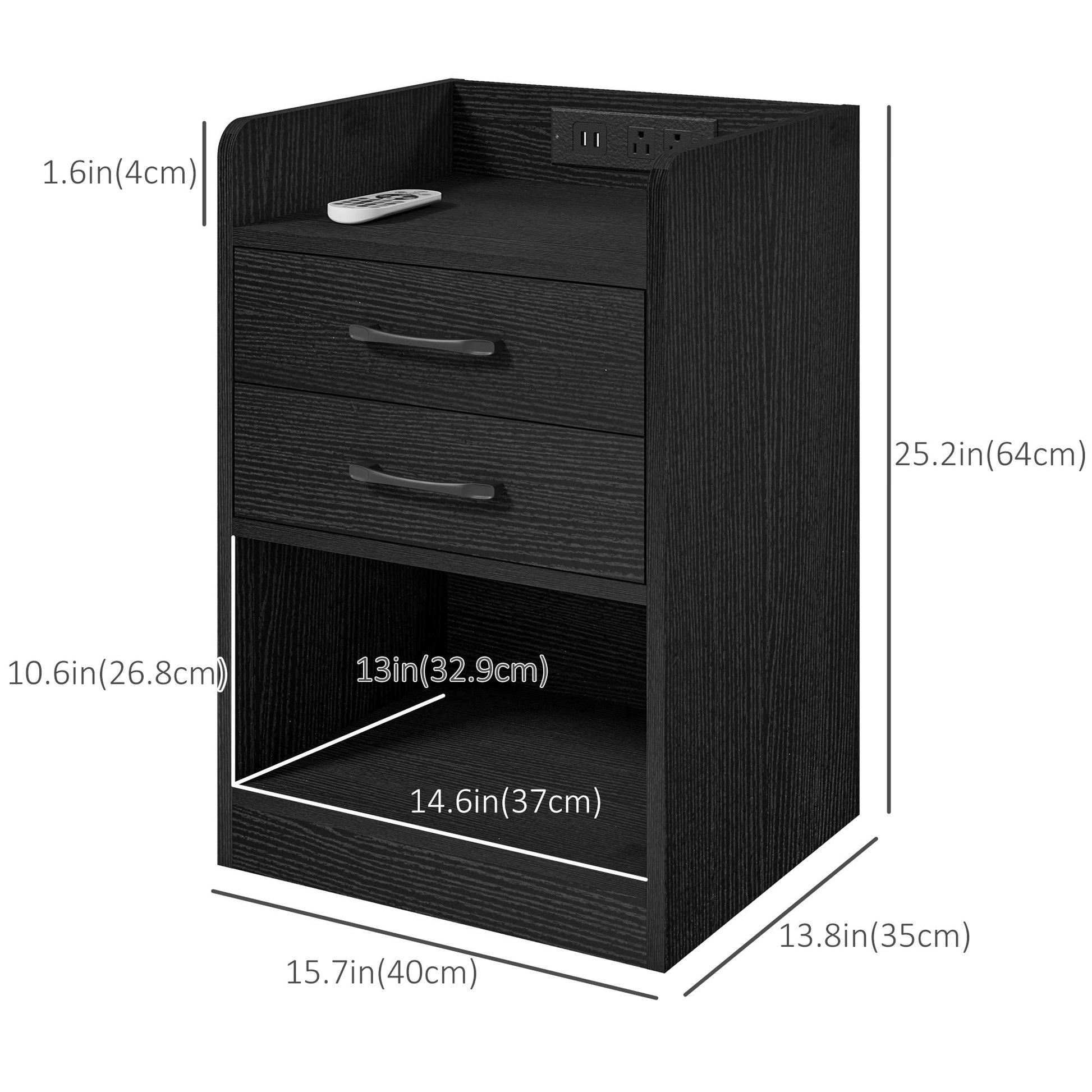 Tall Nightstand with Charging Station and LED Lights, Small Bedside Table with AC Outlets, USB Ports, 2 Drawers, Shelf Bedside Tables   at Gallery Canada