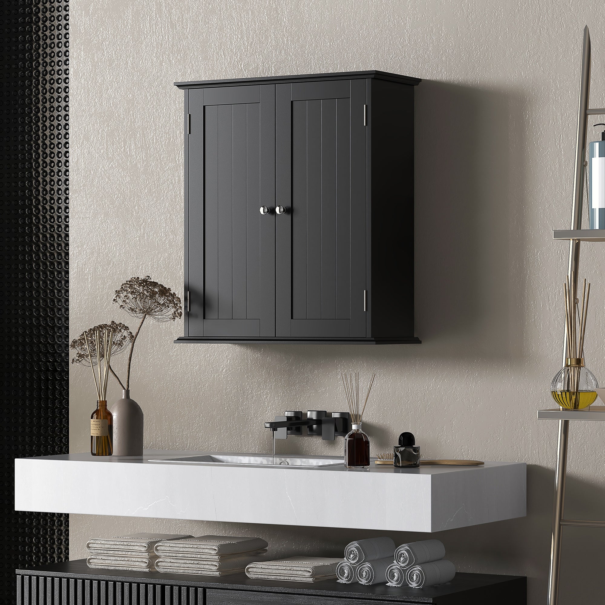 Bathroom Medicine Cabinet, Wall Cabinet with 2 Doors and Adjustable Shelf, Space Saver Over Toilet Cabinet Wall Mounted Cabinets Black  at Gallery Canada