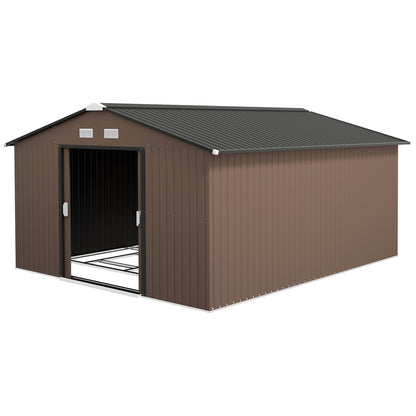 11' x 13' Garden Storage Shed w/ Foundation Kit Metal Tool Storage House w/ Double Doors, Brown Sheds at Gallery Canada