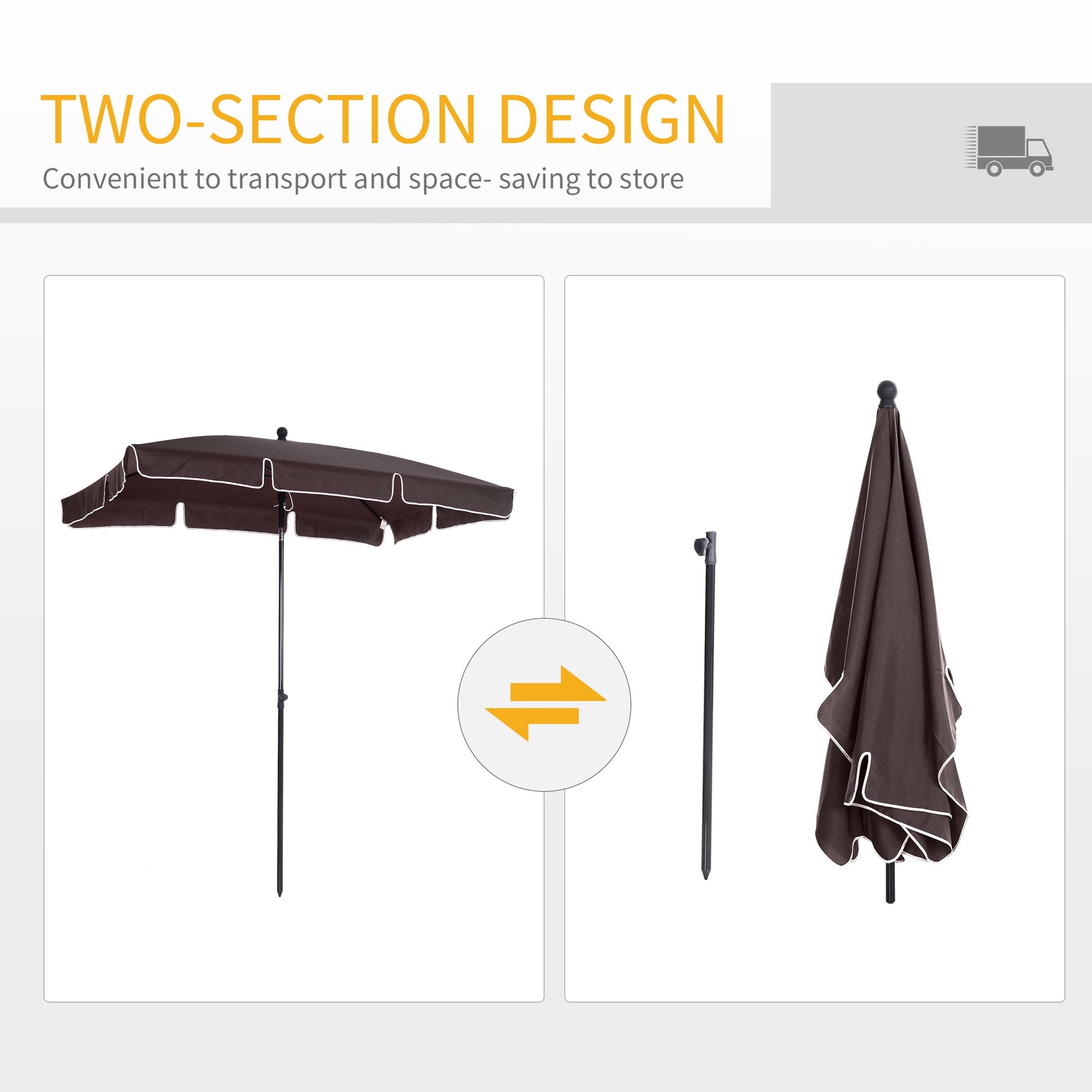 6.5x4ft Rectangle Patio Umbrella Aluminum Tilt Adjustable Garden Parasol Sun Shade Outdoor Canopy Coffee Sun Umbrellas   at Gallery Canada