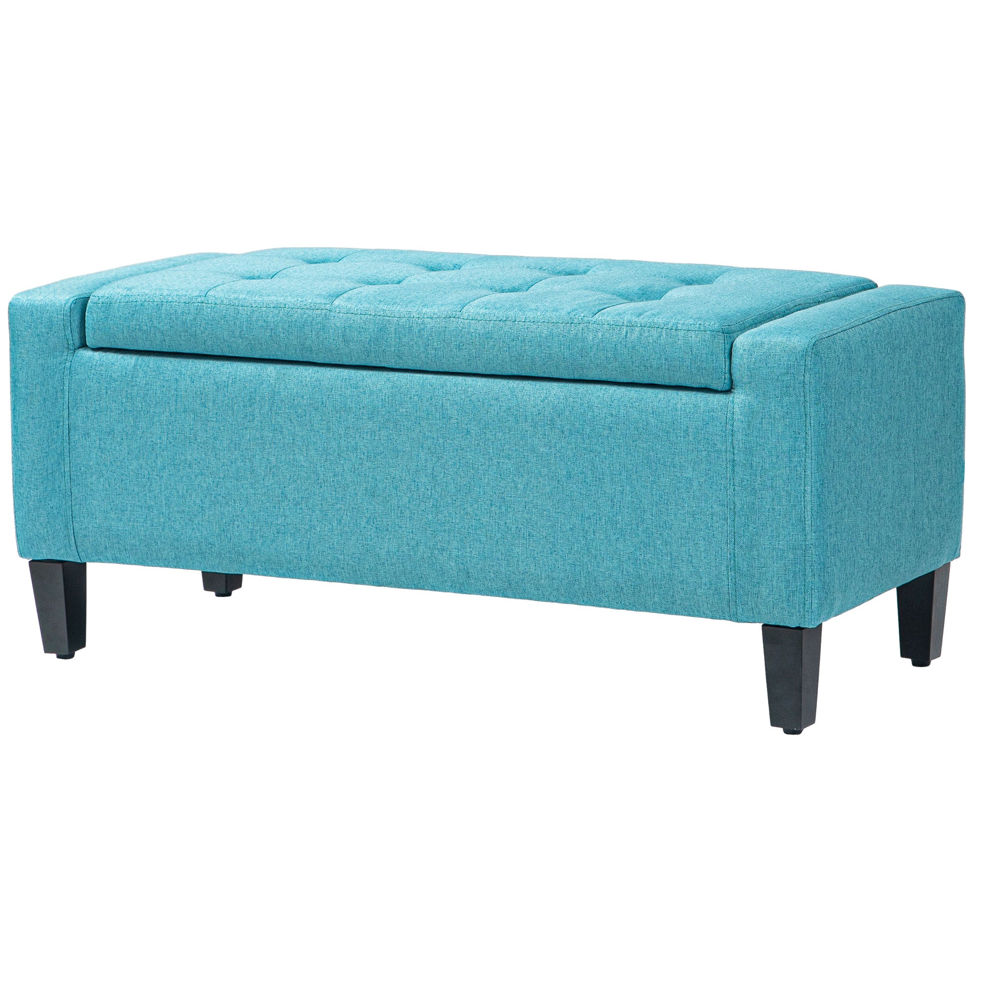 Storage Ottoman Bench, Linen Upholstered Bench with Tufted Design, Green Storage Ottomans & Benches   at Gallery Canada