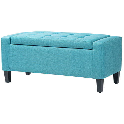 Storage Ottoman Bench, Linen Upholstered Bench with Tufted Design, Green