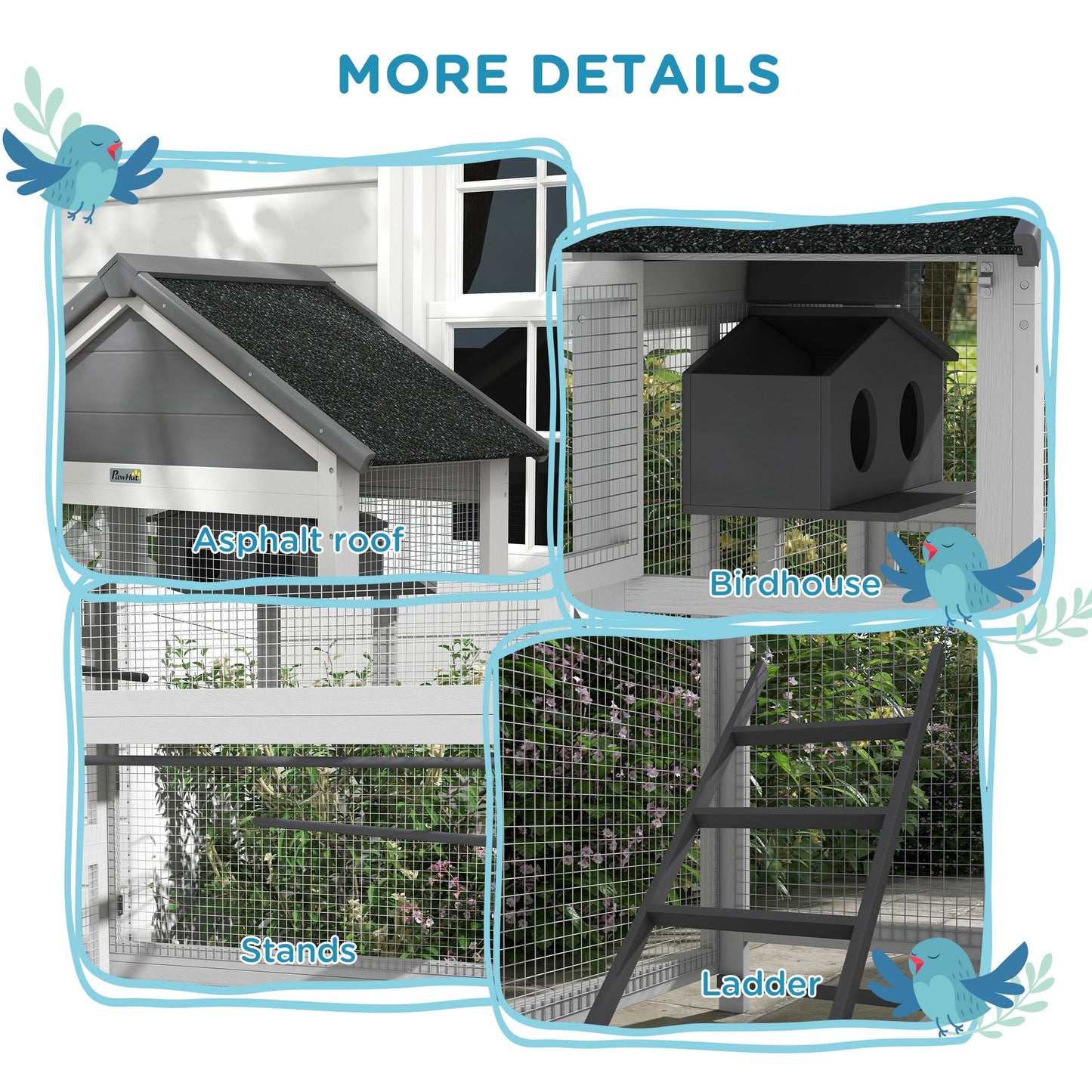Wooden Bird Cage with Perches, Bird House, Ladder, Slide-Out Tray for Finches, Parakeets, Small Birds, Grey - Gallery Canada
