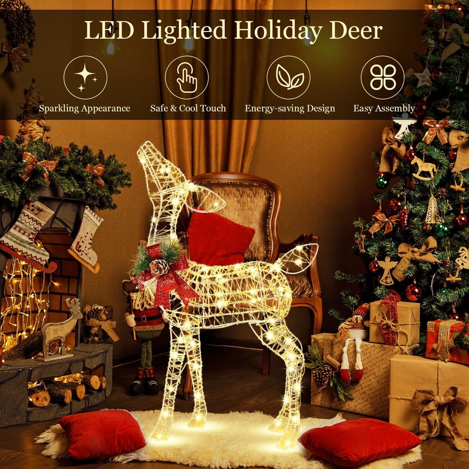 Lighted Christmas Reindeer Decorations with 50 LED Lights for Outdoor Yard Christmas Decor & Accessories   at Gallery Canada