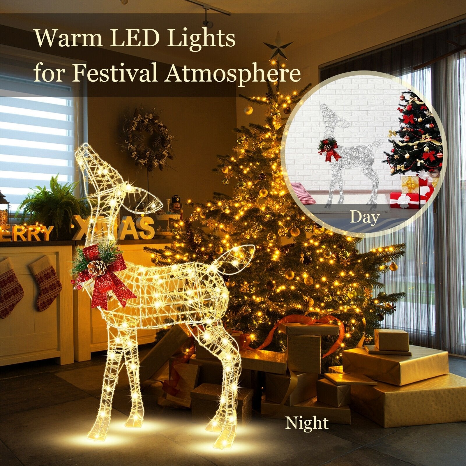 Lighted Christmas Reindeer Decorations with 50 LED Lights for Outdoor Yard Christmas Decor & Accessories   at Gallery Canada