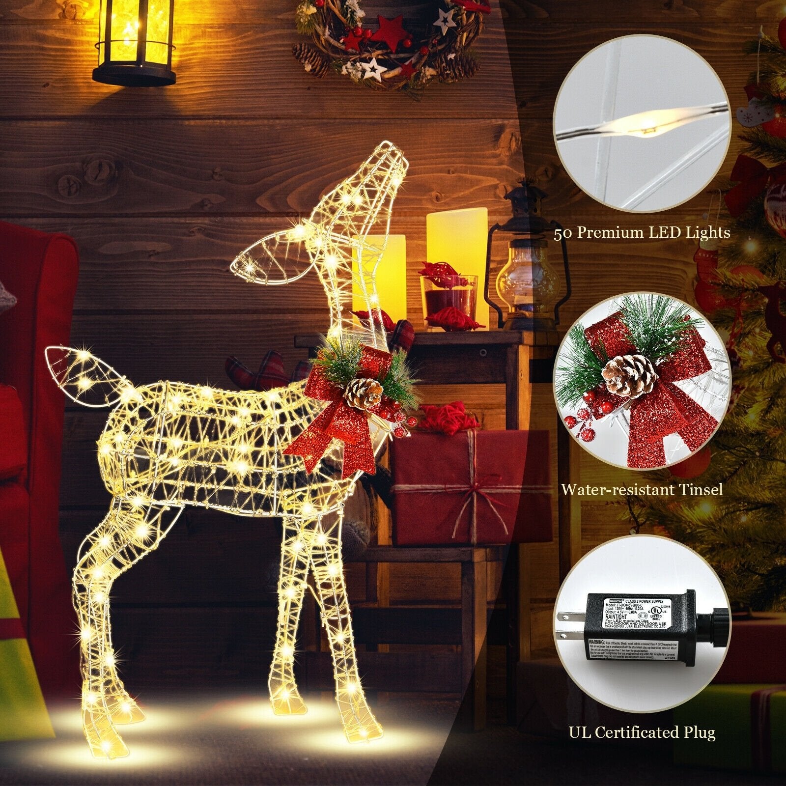 Lighted Christmas Reindeer Decorations with 50 LED Lights for Outdoor Yard Christmas Decor & Accessories   at Gallery Canada