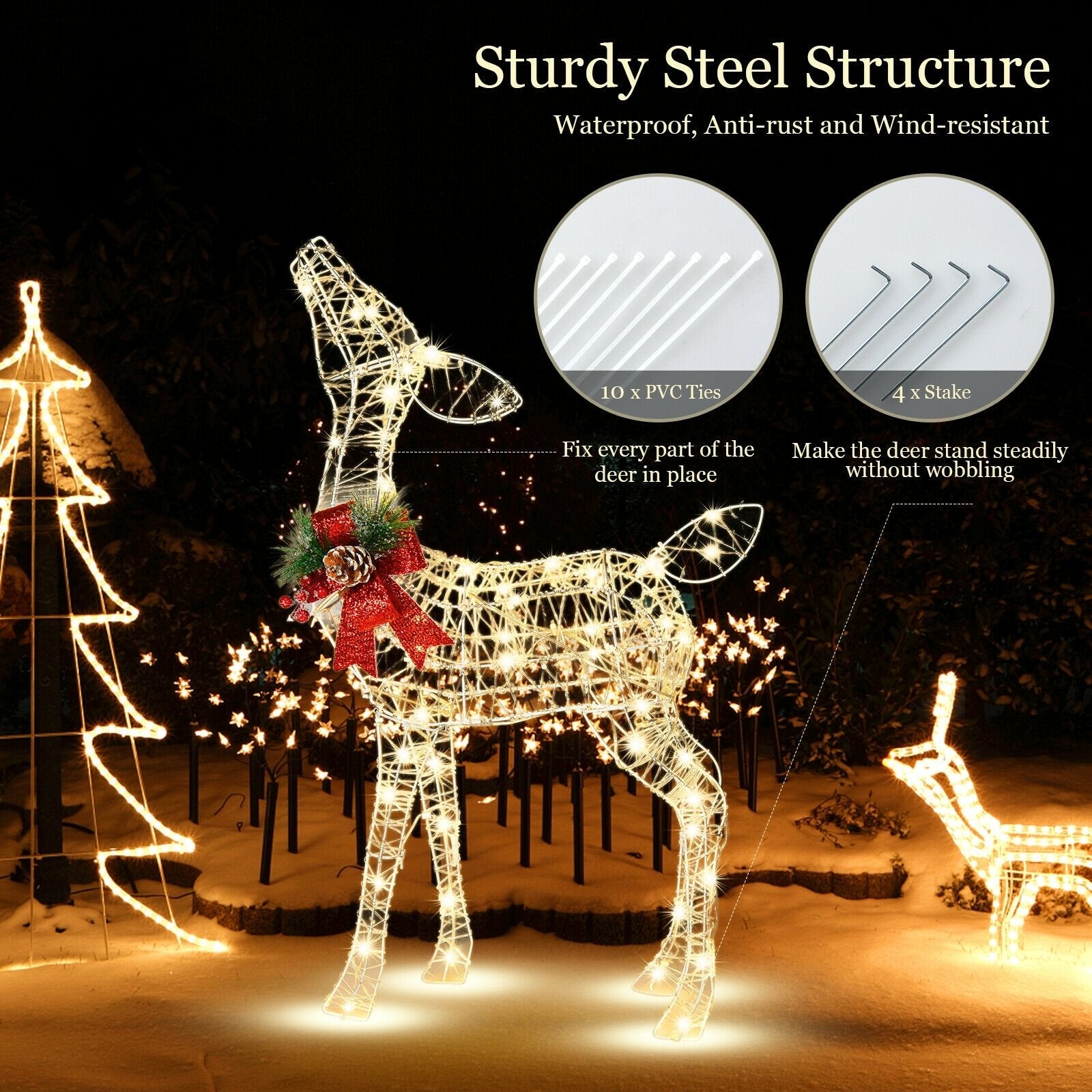 Lighted Christmas Reindeer Decorations with 50 LED Lights for Outdoor Yard Christmas Decor & Accessories   at Gallery Canada