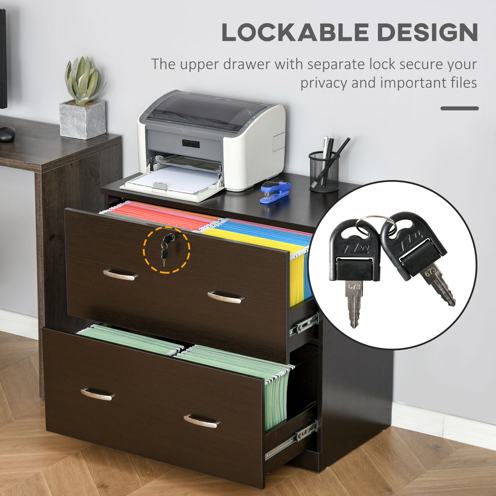 2 Drawer File Cabinet with Lock, Office Filing Cabinet, Hanging Bar for Letter Size, Home Office, Espresso Office Cabinets & Cupboards at Gallery Canada