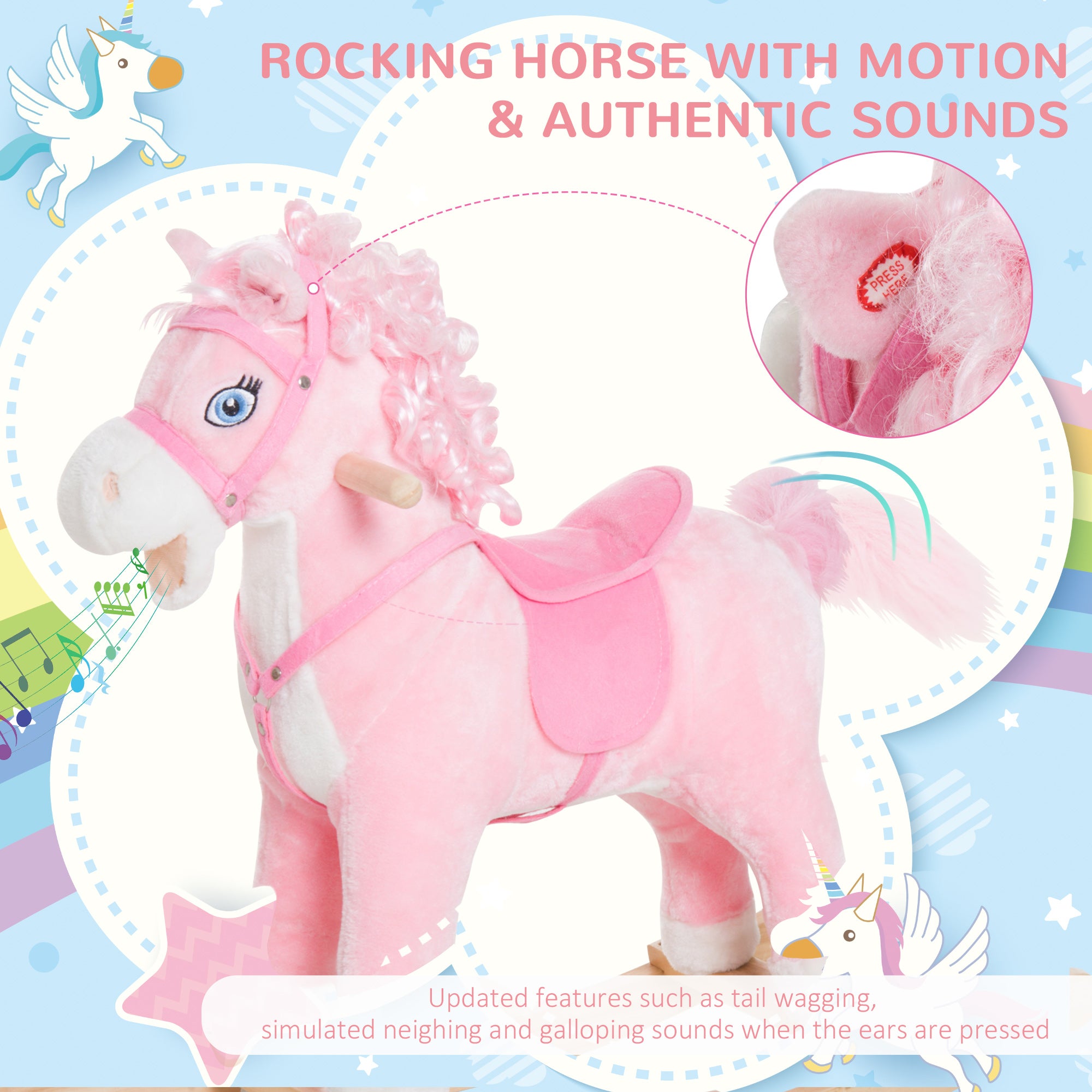 Kids Plush Rocking Horse Child Ride On Toy Rocker with Realistic Sounds Pink Rocking Horses at Gallery Canada