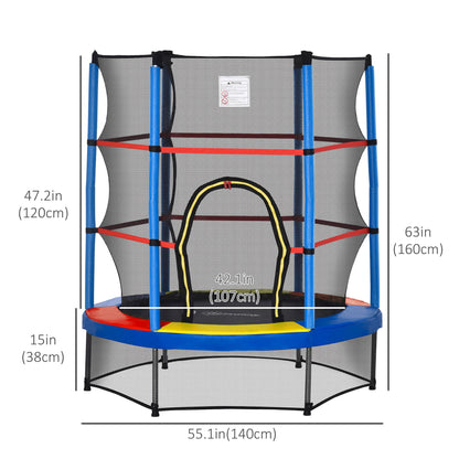 Φ55" Kids Trampoline with Enclosure Net Steel Frame Indoor Round Bouncer Rebounder Age 3 to 6 Years Old Multi-Coloured Trampolines   at Gallery Canada