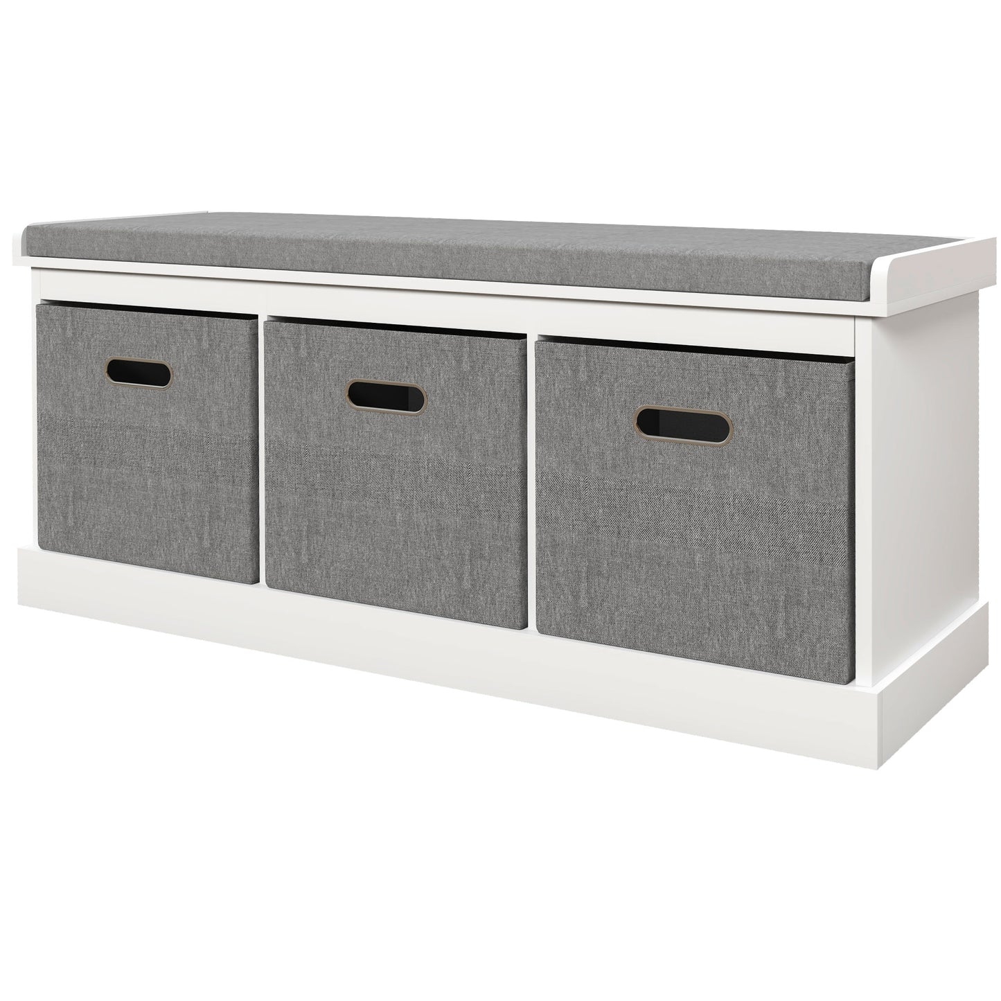 Shoe Storage Bench with Seat, Entryway Bench Seat with Cushion, 3 Fabric Drawers for Hallway, White Shoe Storage Cabinets & Racks   at Gallery Canada