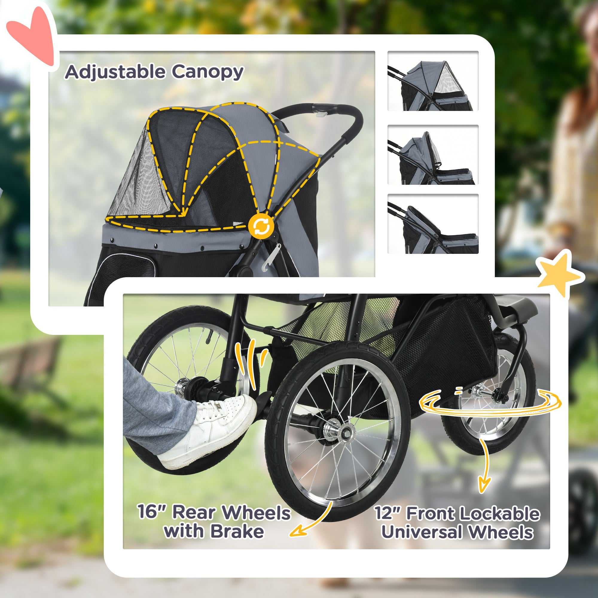 3 Big Wheels Pet Stroller for Small, Medium Dogs, Cat Stroller Travel Folding Carrier with Adjustable Canopy, Black Dog Bike Trailers & Strollers at Gallery Canada