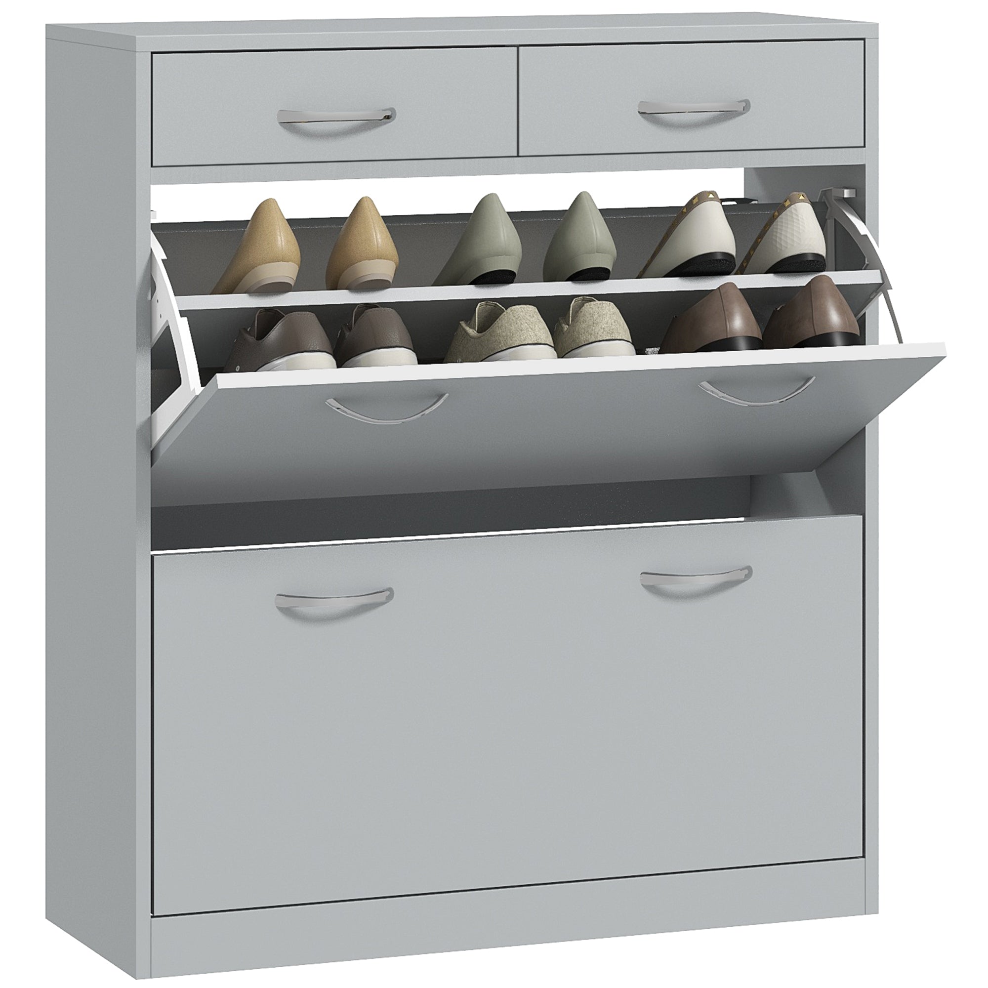 Narrow Shoe Storage with 2 Flip Drawers and Adjustable Shelves Shoe Organizer Cabinet for 12 Pairs of Shoes, Grey Shoe Storage Cabinets & Racks at Gallery Canada