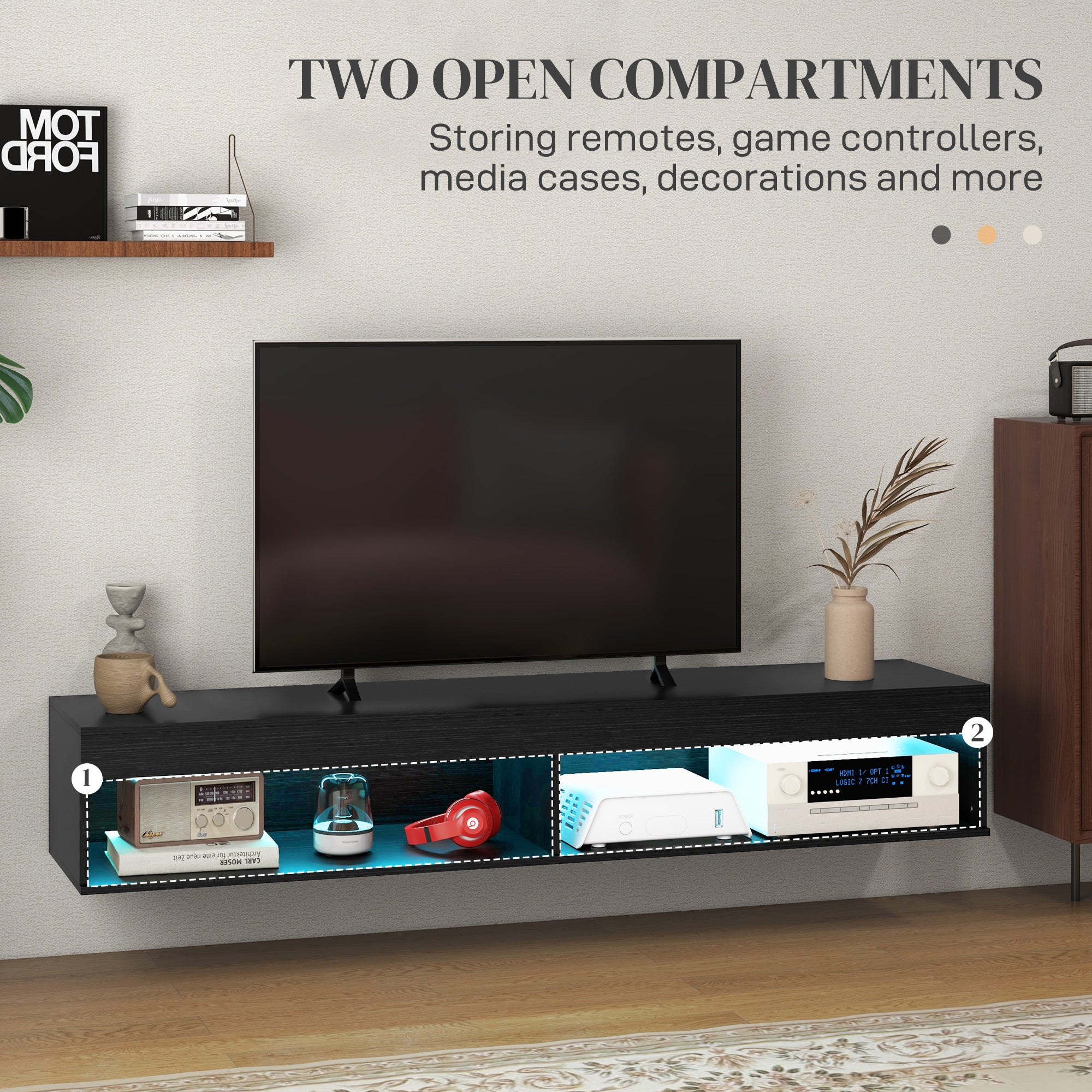 Modern Wall Mounted TV Stand with Storage and LED Lights for TVs up to 75