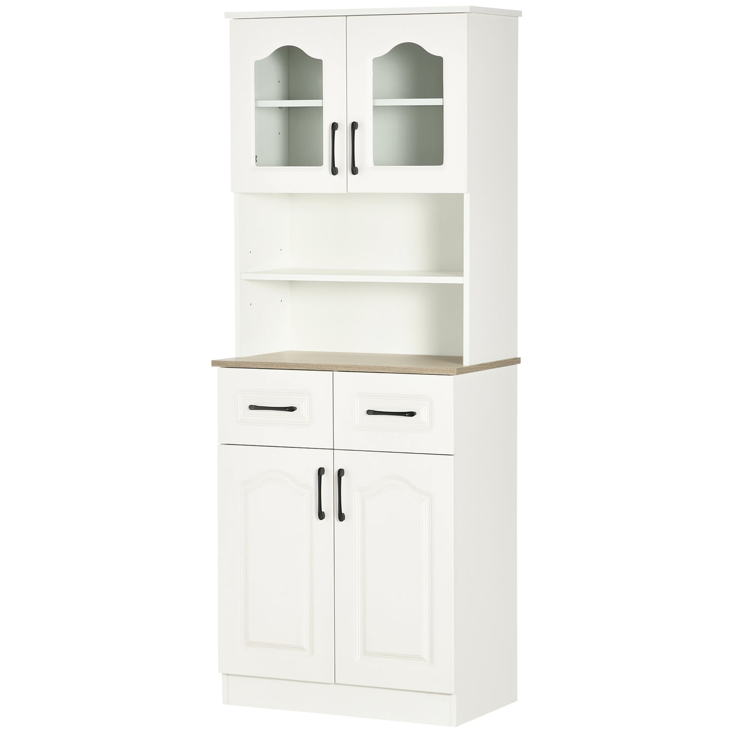 66" Buffet with Hutch, Kitchen Pantry, Freestanding Storage Cabinet with 2 Adjustable Shelves, 2 Drawers and Open Counter, White Kitchen Pantry Cabinets   at Gallery Canada