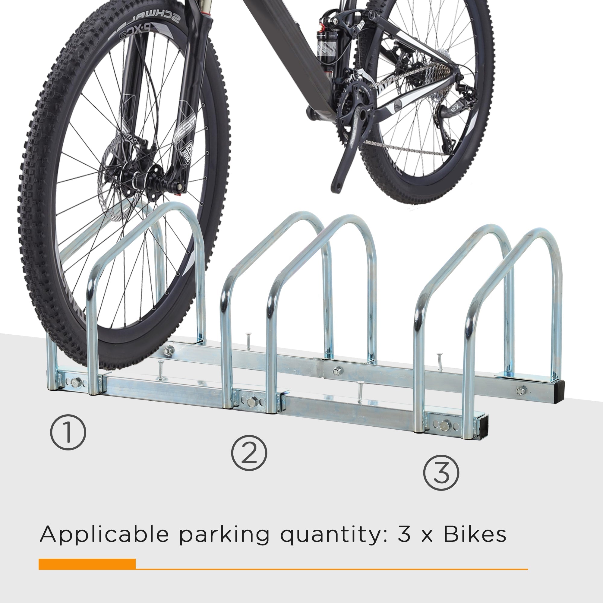 3-Bike Bicycle Floor Parking Rack Cycling Storage Stand Ground Mount Garage Organizer for Indoor and Outdoor Use Silver Bike Parking Stands   at Gallery Canada