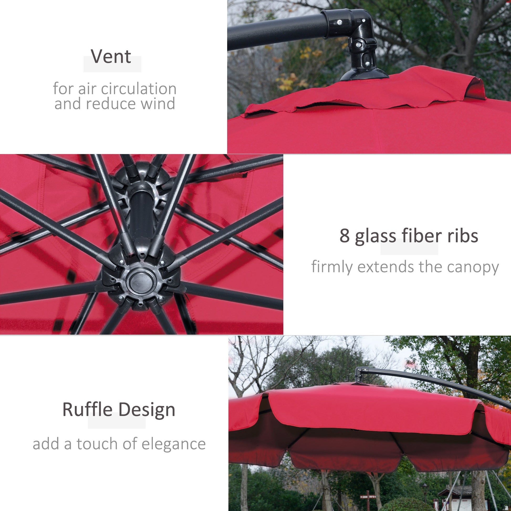 9FT Offset Hanging Patio Umbrella Cantilever Umbrella with Easy Tilt Adjustment, Cross Base and 8 Ribs for Backyard, Poolside, Lawn and Garden, Red Cantilever Umbrellas   at Gallery Canada